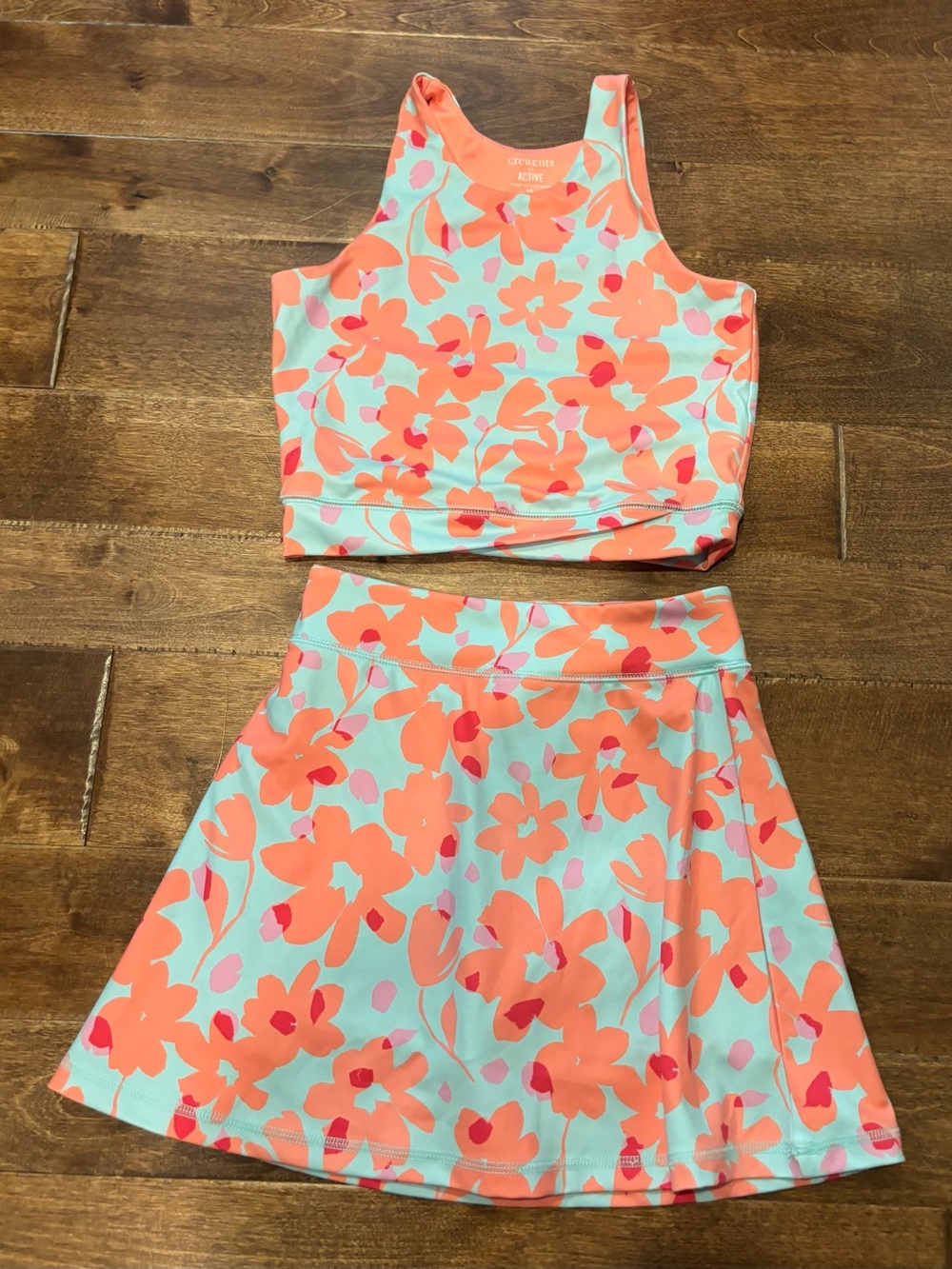 Crewcuts Mint & Coral Floral Active Skort Set